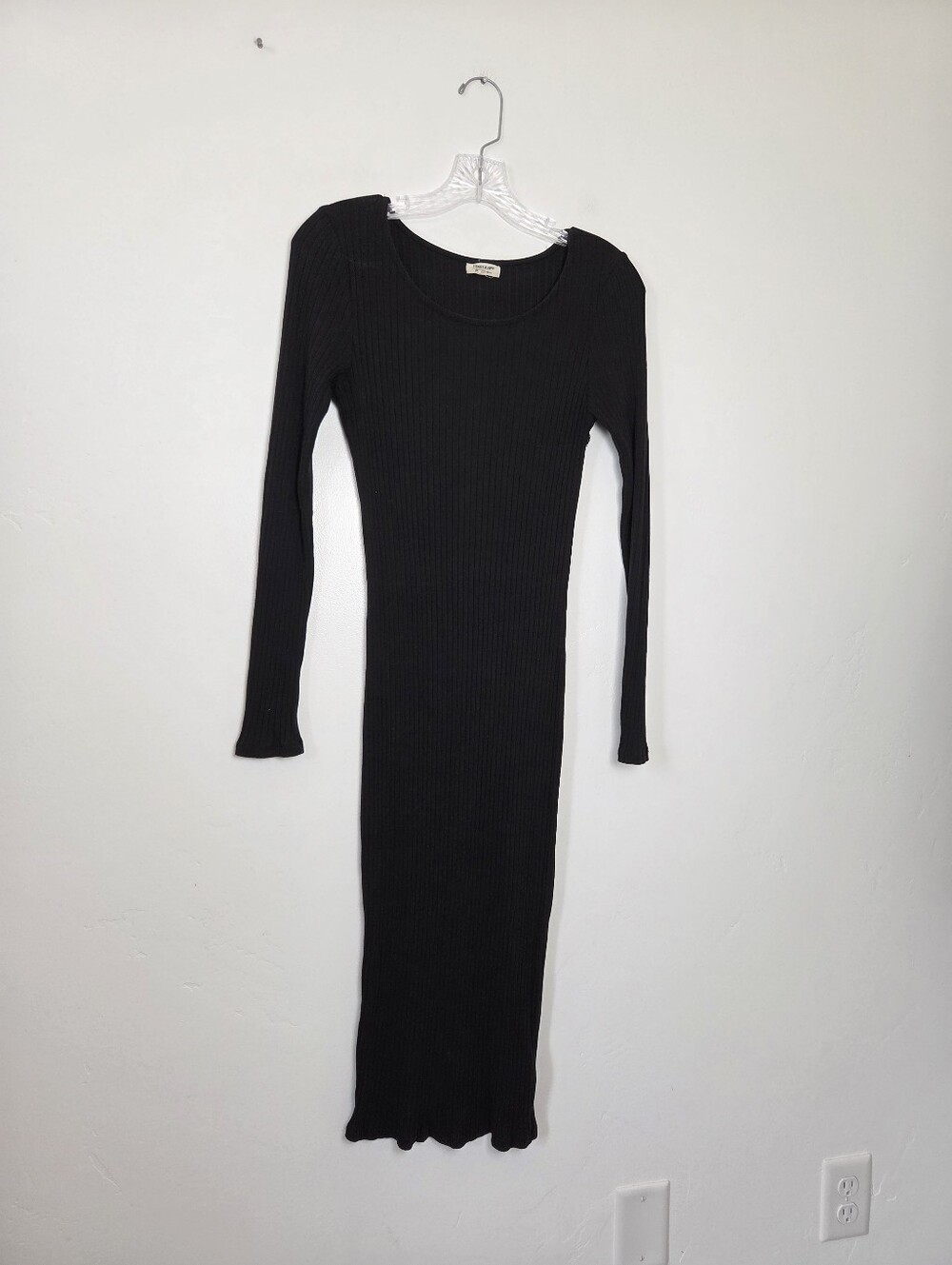 Heart & Hips Black Ribbed Knit Maxi Dress Stretchy Bodycon Casual Bodycon Small